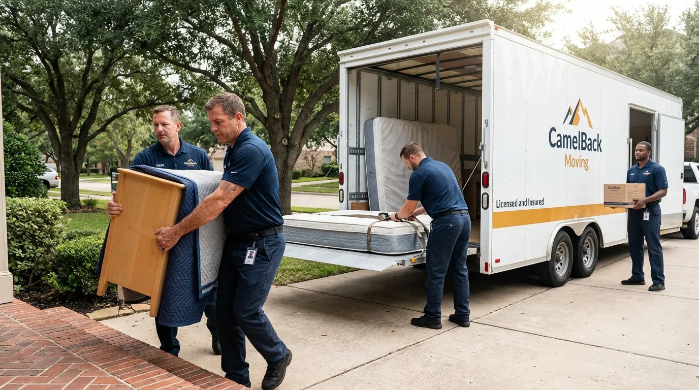 Crew loading residential truck for cross-state move from Fullerton, NE