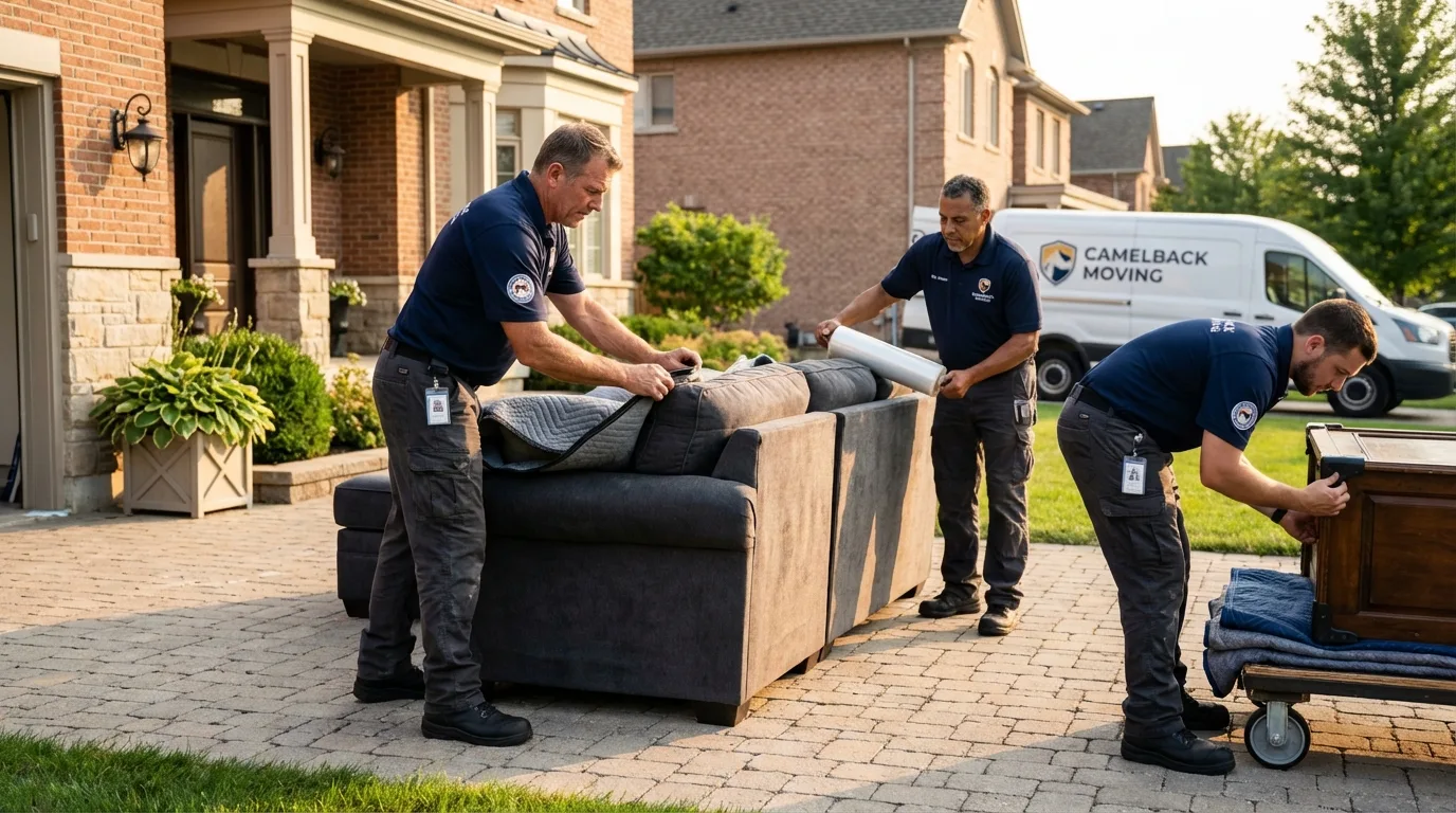 Large estate moving crew wrapping furniture in Fullerton, NE